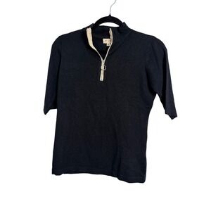 POL Womens Black Quarter Zip Mock Neck Elbow Sleeve Knit Sweater Top Size Medium